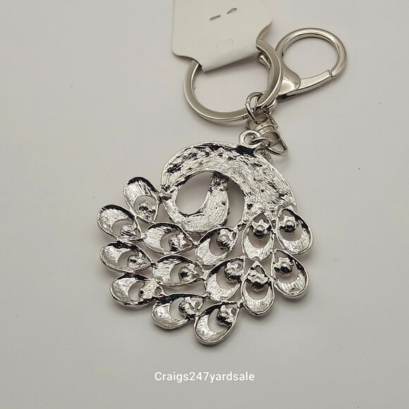 Peacock Key Ring Silver Tone Rhinestones Designed By Betsey Johnson - Picture 2 of 4